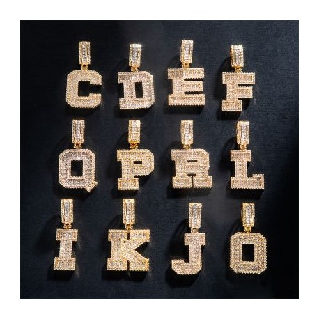 Baguette A to Z Initials Letters Pendants in Gold