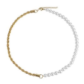 Half Pearl and Half Rope Chain in Gold