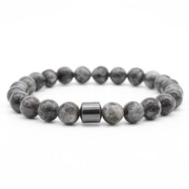8mm Grey Amphibole/Lava Rock/Tiger Eye Magnetic Hematite Beads Bracelet