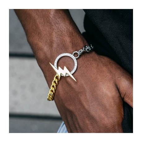 8mm Two Tone Lightning Cuban Bracelet