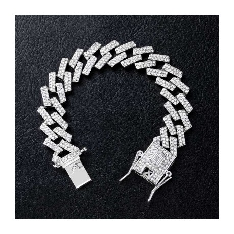 14mm Iced Prong Cuban Bracelet in White Gold