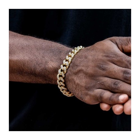 12mm Iced Miami Cuban Bracelet in Gold
