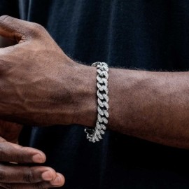 12mm Iced Miami Cuban Bracelet in White Gold