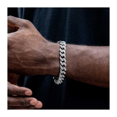 12mm Iced Miami Cuban Bracelet in White Gold