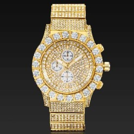 Iced Round Cut Luminous Men's Watch in Gold