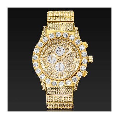 Iced Round Cut Luminous Men's Watch in Gold