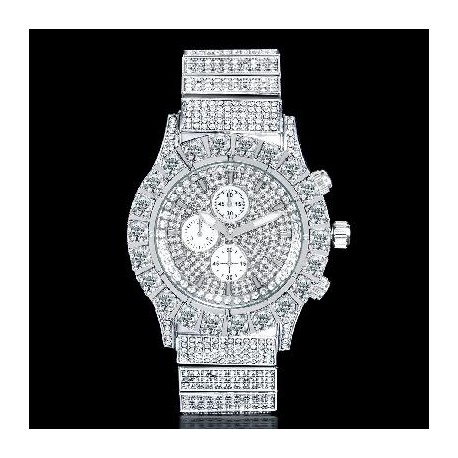 Iced Round Cut Luminous Men's Watch in White Gold