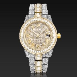 Iced Two Tone Baguette Cut Roman Numerals Men's Watch