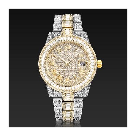 Iced Two Tone Baguette Cut Roman Numerals Men's Watch