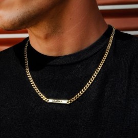 5mm Personalized Engraved Cuban ID Necklace in Gold
