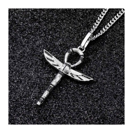 Iced Ankh Wings Pendant