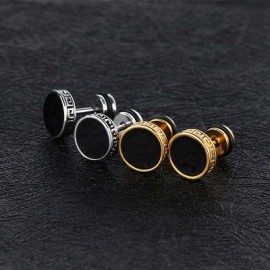 Simple Round Black Greek Key Earrings