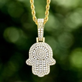 Iced Hamsa Hand Pendant