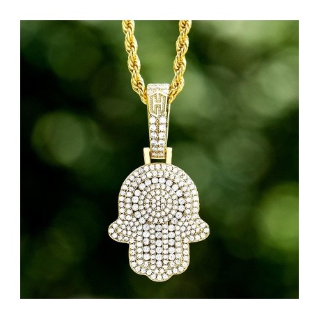 Iced Hamsa Hand Pendant