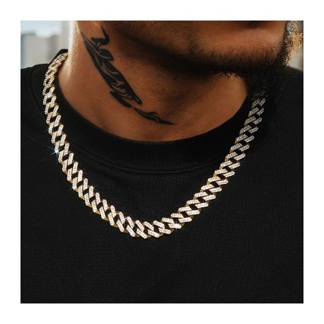 14mm Iced Prong Cuban Chain in Gold
