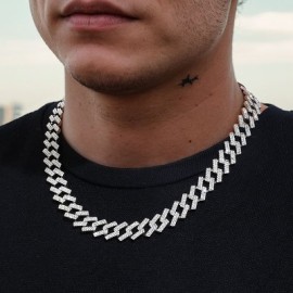 14mm Iced Prong Cuban Chain in White Gold