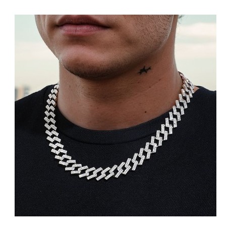 14mm Iced Prong Cuban Chain in White Gold