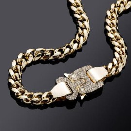 Iced Heavy Buckle 12mm Cuban Link Chain in Gold