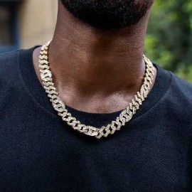 14mm Baguette G-link Cuban Chain in Gold