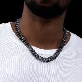 12mm Black Iced Miami Cuban Link Chain