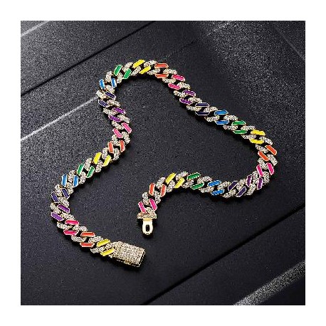 11mm Multi-Color Half-Iced Cuban Chain in Gold