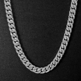 Iced 18K White Gold 13mm Cuban Chain