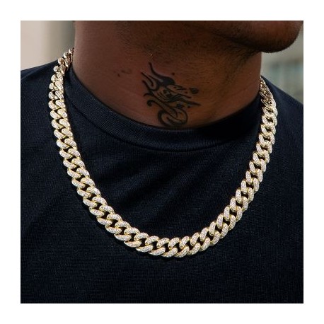 12mm Iced Miami Cuban Chain in Gold