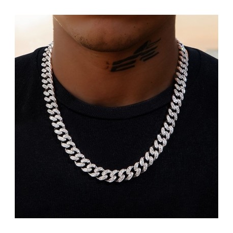 12mm Iced Miami Cuban Chain in White Gold