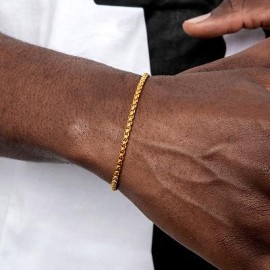 3mm Round Box Solid 925 Sterling Silver Bracelet in Gold