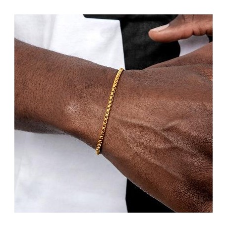 3mm Round Box Solid 925 Sterling Silver Bracelet in Gold