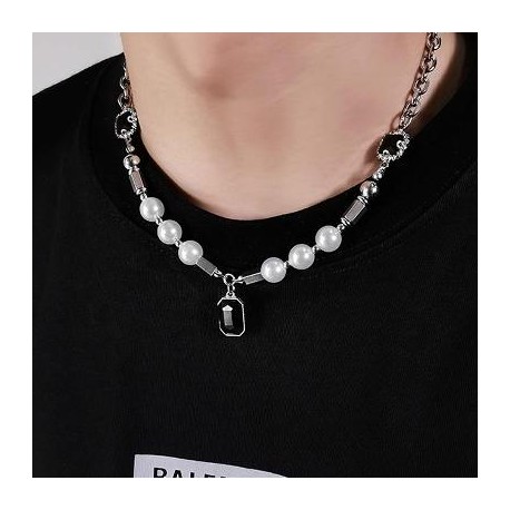 Black Sapphire Pearl Stainless Steel Chain