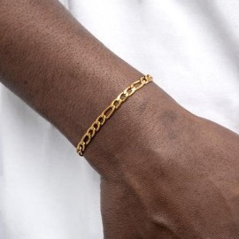 5mm Figaro Solid 925 Sterling Silver Bracelet in Gold
