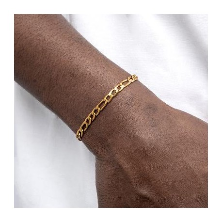 5mm Figaro Solid 925 Sterling Silver Bracelet in Gold