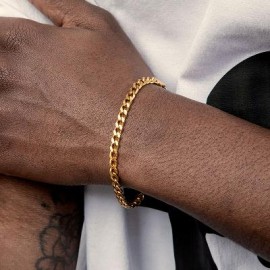 5mm Cuban Link Solid 925 Sterling Silver Bracelet in Gold