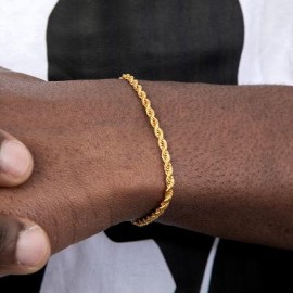 3mm Rope Solid 925 Sterling Silver Bracelet in Gold