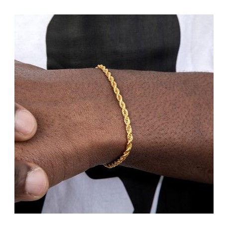 3mm Rope Solid 925 Sterling Silver Bracelet in Gold