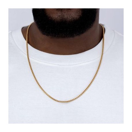 3mm Round Box Solid 925 Sterling Silver Chain in Gold