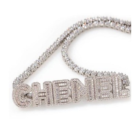 Iced Out 4mm Tennis Custom Baguette Letters Name Necklace