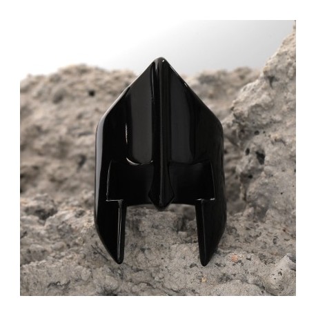 Spartan Warrior Helmet Black Stainless Steel Ring