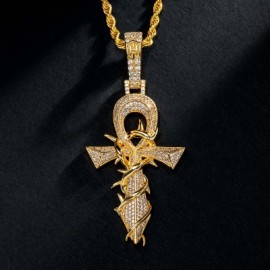 Iced Thorns Cross Pendant in Gold