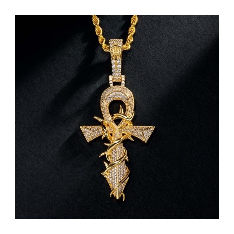 Iced Thorns Cross Pendant in Gold