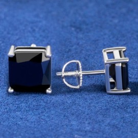 Black Radiant Cut Stone Stud Earring in White Gold