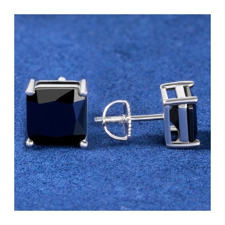 Black Radiant Cut Stone Stud Earring in White Gold