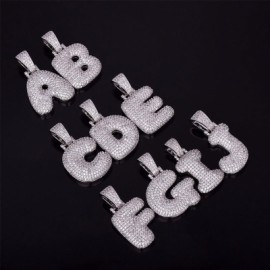 Iced 26 Bubble Letters Pendant In White Gold