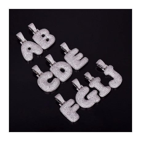 Iced 26 Bubble Letters Pendant In White Gold