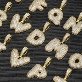 Iced 26 Bubble Letters Pendant In Gold