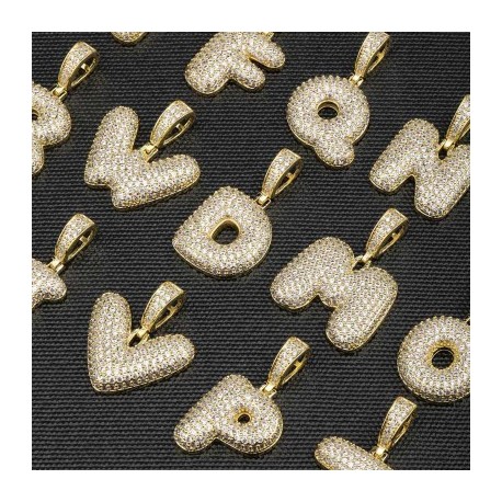 Iced 26 Bubble Letters Pendant In Gold