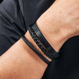 3Pcs Braid Steel Wire Open Bracelet with Roman Numbers Bracelet Set