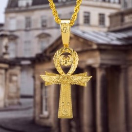 Egyptian Ankh Pendant with Eye of Horus in Gold