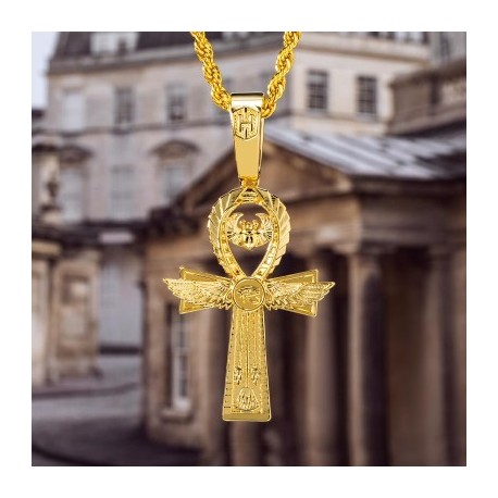 Egyptian Ankh Pendant with Eye of Horus in Gold